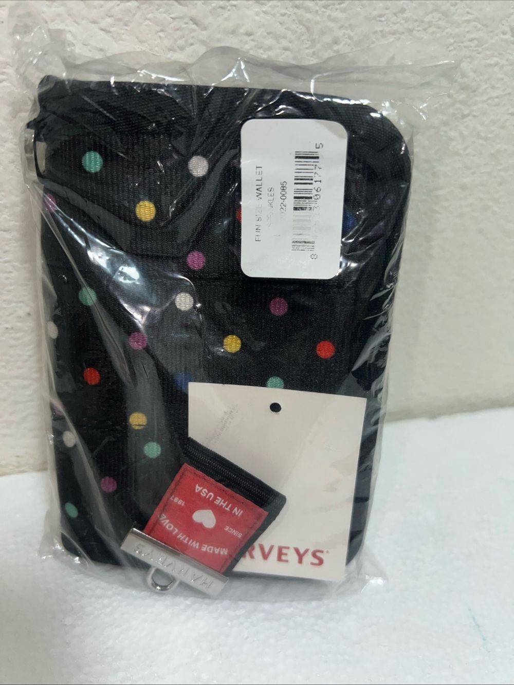 Harveys Black Polka Dot Wallet with Multicolor Dots. Sprinkles Dottie